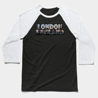 London, England Label with Big Ben & Westminster Baseball T-Shirt